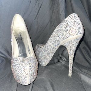 White rhinestone platform heels